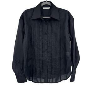 Avec Les Filles Womens Long Sleeve Button Up Shirt Top Pleated Black Small NWOT